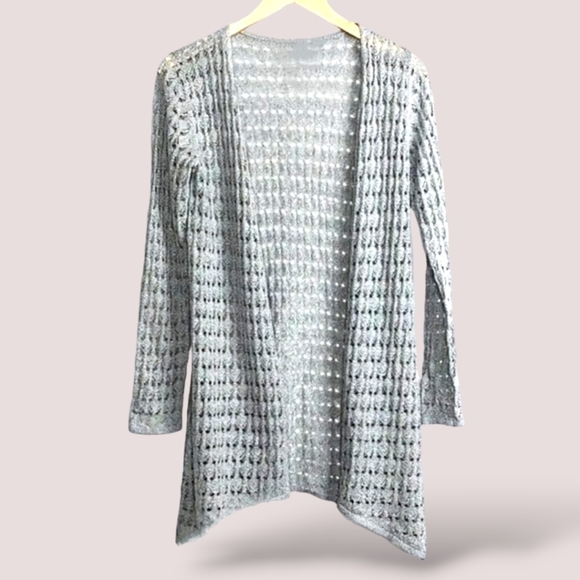 🍁 Est 1946 Silvery Gray Open Knit Cardigan Size 18/20 - Picture 5 of 11